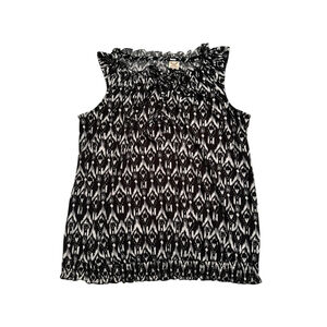 Faded Glory Smocked Blouse Womens 1X / 16W Black & White Summer Lightweight